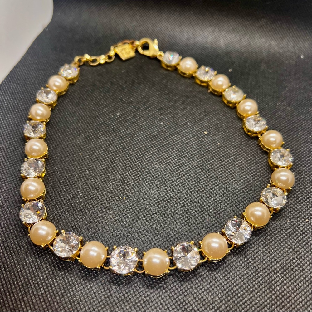 ZENZII‎ Pearl & Clear Rhinestones Gold Tone Statement Necklace Choker